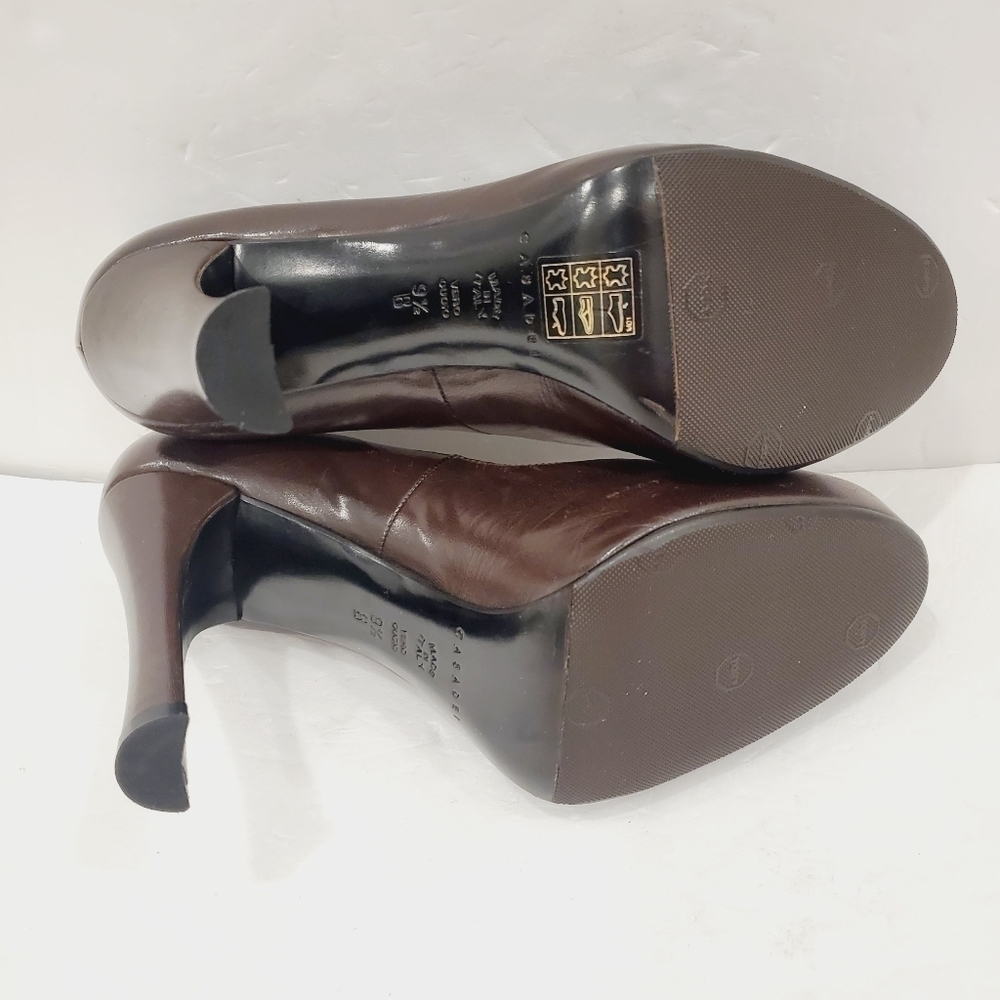 NEW Casadei Brown Leather Peep Toe Heels - Picture 4 of 5